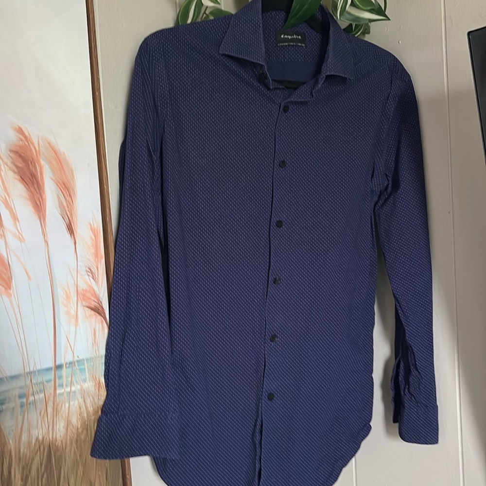 Esquire blue men’s dress shirt with pink dots size medium